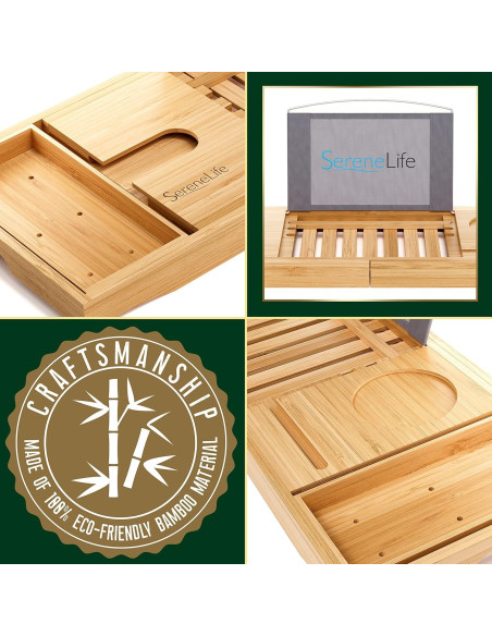 Bandeja de baño de bambú SereneLife ajustable 105.4 cm