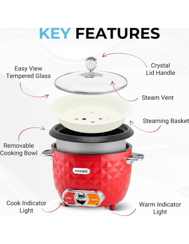 Cocedor de Arroz Courant 10 Tazas con Vaporera y Mantener Caliente