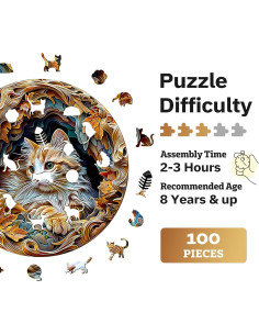 Rompecabezas 3D de Madera Jigfoxy Gato 100 Piezas 21.6cm 2