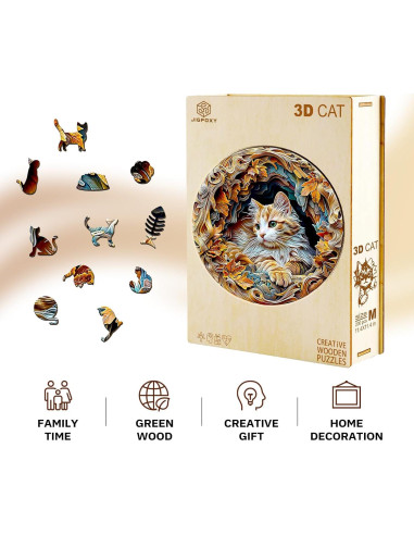Rompecabezas 3D de Madera Jigfoxy Gato 100 Piezas 21.6cm