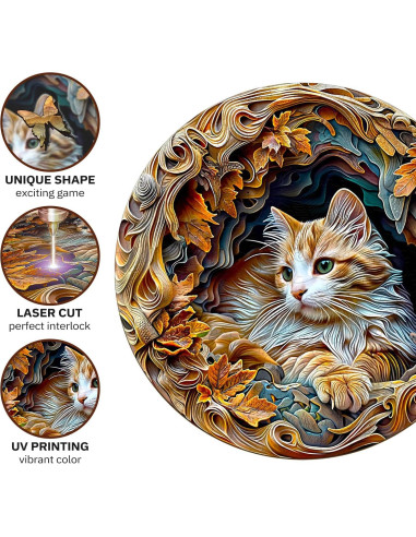 Rompecabezas 3D de Madera Jigfoxy Gato 100 Piezas 21.6cm