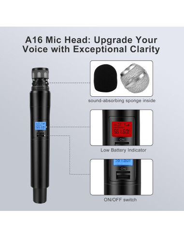 Sistema de Micrófono Inalámbrico Innopow WM200, 2 Micrófonos, 60m
