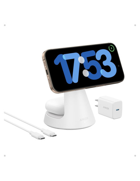 Cargador Inalámbrico 2-en-1 Anker MagSafe 15W Ajustable Blanco Cargador Inalámbrico 2-en-1 Anker MagSafe 15W Ajustable Blanco