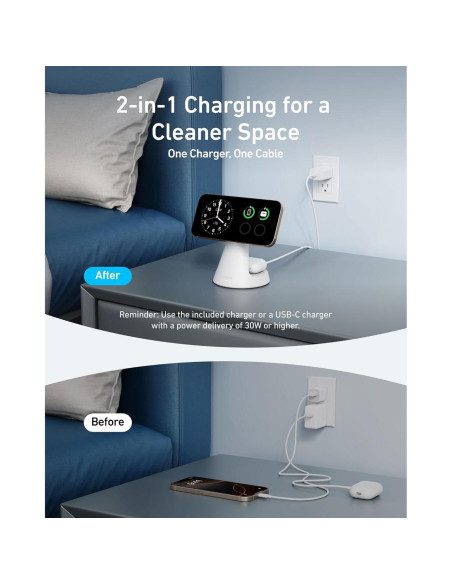 Cargador Inalámbrico 2-en-1 Anker MagSafe 15W Ajustable Blanco Cargador Inalámbrico 2-en-1 Anker MagSafe 15W Ajustable Blanco
