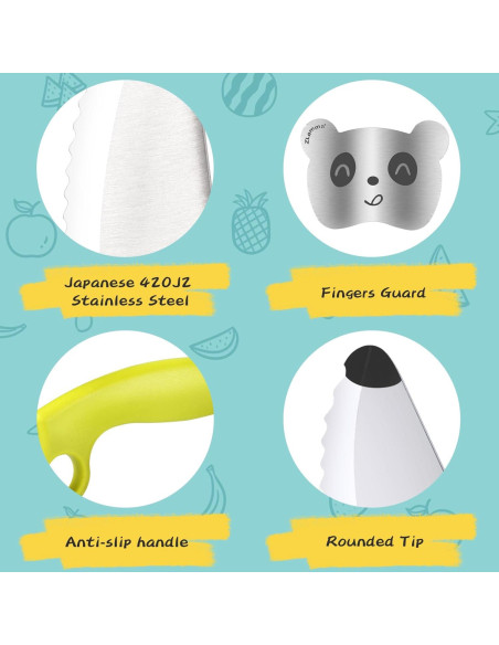 Cuchillo de cocina para niños ZLemma con anillo educativo verde