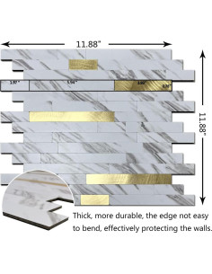 Azulejos Autoadhesivos Weimeisc 10 Hojas Mármol Blanco Oro 2