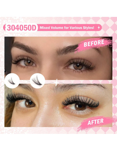 Grupos de Pestañas GAQQI 300Pcs 9-16mm D Curl DIY