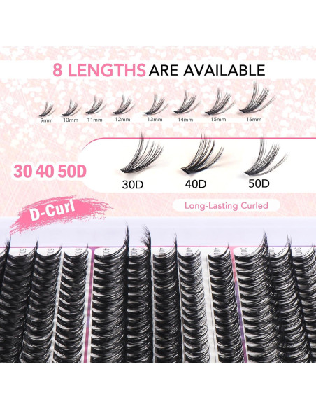 Grupos de Pestañas GAQQI 300Pcs 9-16mm D Curl DIY
