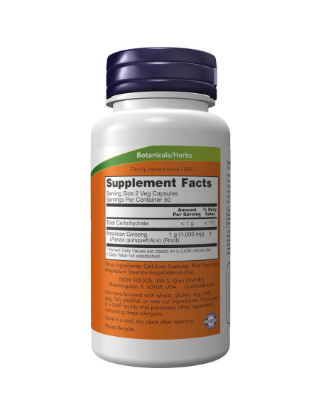 Suplemento Herbal Ginseng Americano NOW Foods 500 mg 100 Cápsulas Veganas Suplemento Herbal Ginseng Americano NOW Foods 500 mg 100 Cápsulas Veganas