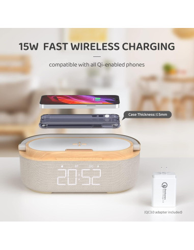 Reloj Despertador Digital COLSUR con Altavoz Bluetooth y Carga Inalámbrica