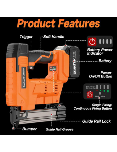 Pistola de Clavos Inalámbrica Labfintom 2-en-1 4.0Ah 18 Gauge