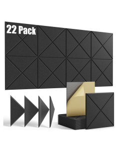 22 Paneles Acústicos Autoadhesivos Negro 30.48x30.48cm Aislantes