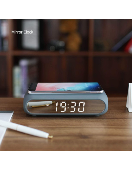 Cargador Inalámbrico Reloj Despertador mooas Gris Carbón Cargador Inalámbrico Reloj Despertador mooas Gris Carbón