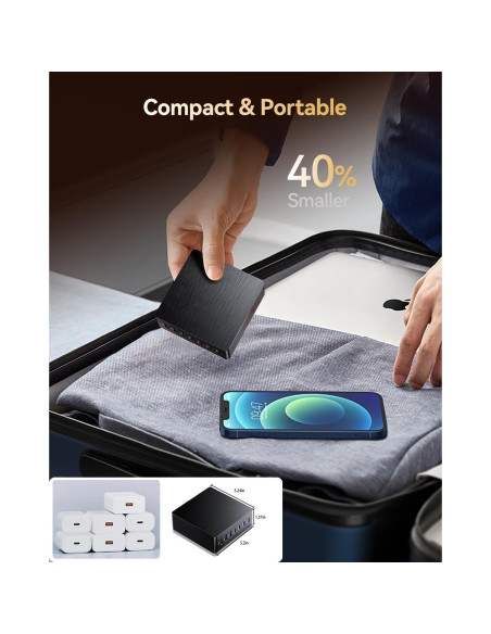 Cargador USB C 140W GaN III 7 Puertos Adaptador de Viaje