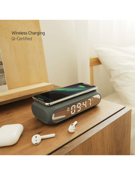 Cargador Inalámbrico Reloj Despertador mooas Gris Carbón Cargador Inalámbrico Reloj Despertador mooas Gris Carbón