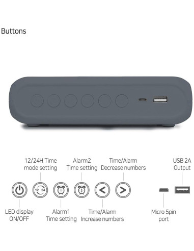 Cargador Inalámbrico Reloj Despertador mooas Gris Carbón