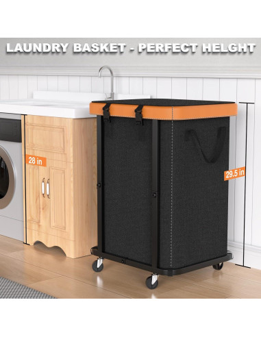 Cesta de Ropa Grande con Ruedas Alentar 150L Negra