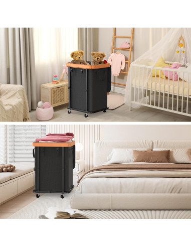 Cesta de Ropa Grande con Ruedas Alentar 150L Negra