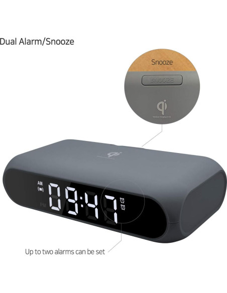 Cargador Inalámbrico Reloj Despertador mooas Gris Carbón Cargador Inalámbrico Reloj Despertador mooas Gris Carbón