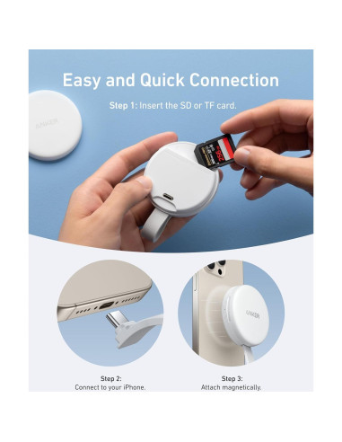 Adaptador USB-C Anker MagGo para iPhone 16/15, Lector SD/TF
