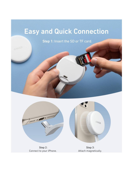 Adaptador USB-C Anker MagGo para iPhone 16/15, Lector SD/TF