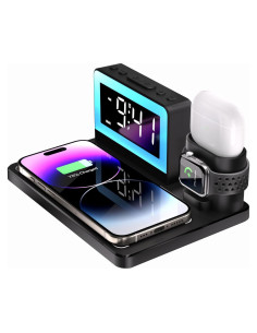 Estación de Carga Inalámbrica 5 en 1 Inhwatek con Reloj y Luz