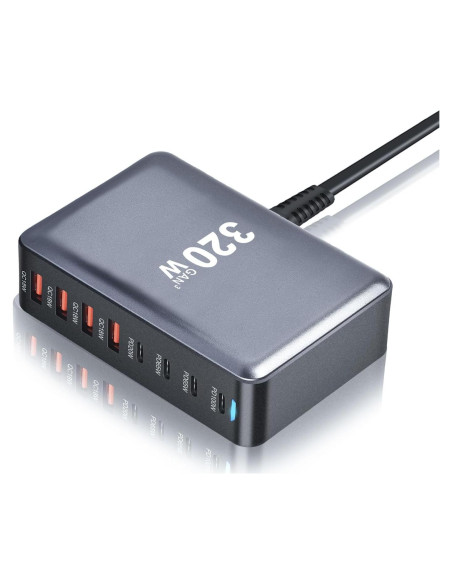 Cargador Rápido SITONG 320W GaN III 8 Puertos USB-C y A