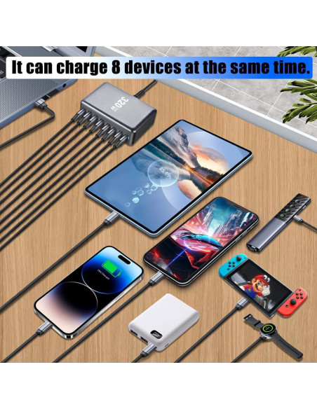 Cargador Rápido SITONG 320W GaN III 8 Puertos USB-C y A