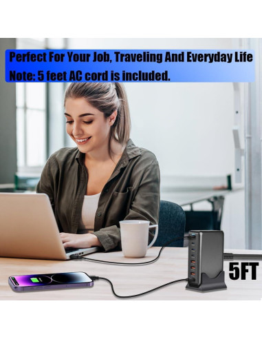 Cargador Rápido SITONG 320W GaN III 8 Puertos USB-C y A