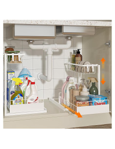 Organizador Bajo Fregadero REALINN Ajustable 2 Niveles Blanco