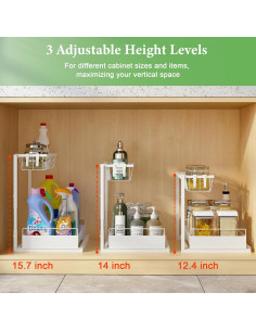 Organizador Bajo Fregadero REALINN Ajustable 2 Niveles Blanco 2