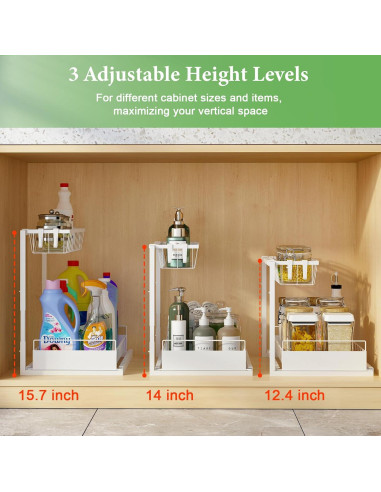 Organizador Bajo Fregadero REALINN Ajustable 2 Niveles Blanco