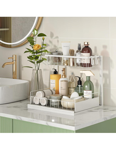 Organizador Bajo Fregadero REALINN Ajustable 2 Niveles Blanco