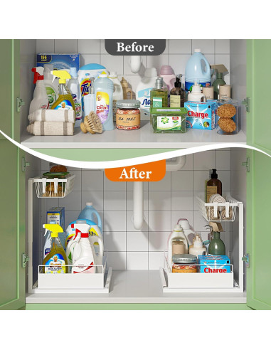 Organizador Bajo Fregadero REALINN Ajustable 2 Niveles Blanco