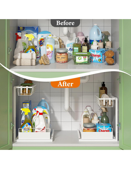 Organizador Bajo Fregadero REALINN Ajustable 2 Niveles Blanco