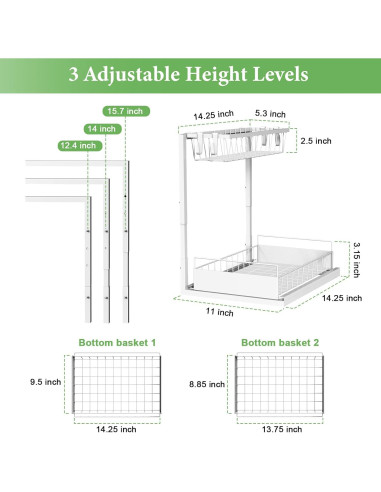 Organizador Bajo Fregadero REALINN Ajustable 2 Niveles Blanco