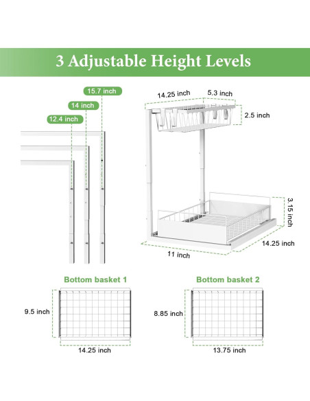 Organizador Bajo Fregadero REALINN Ajustable 2 Niveles Blanco