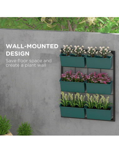 Jardinera de Pared Outsunny 3 Niveles con 6 Macetas Verde