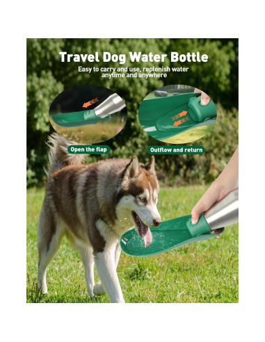 Botella de Agua para Perros PETNF 0.8L Acero Inoxidable Verde