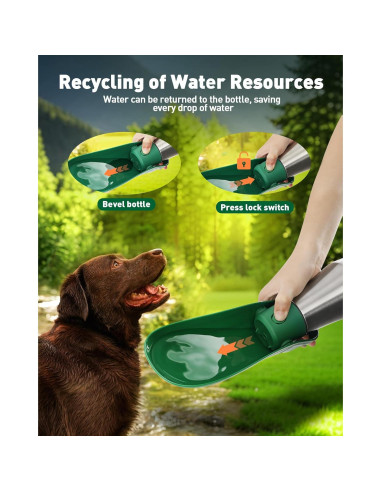 Botella de Agua para Perros PETNF 0.8L Acero Inoxidable Verde