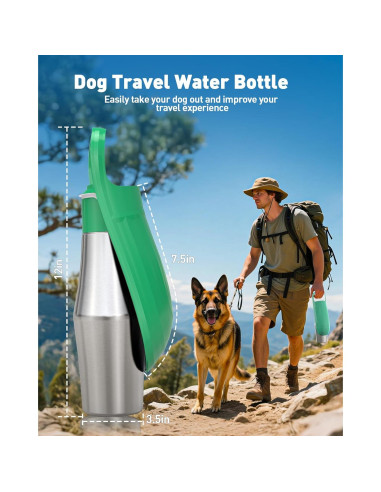 Botella de Agua para Perros PETNF 0.8L Acero Inoxidable Verde