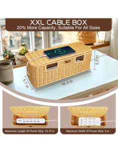 Caja de gestión de cables SeekElegant 41x14 cm mimbre natural 2