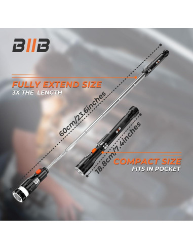 Herramienta de Recogida Magnética BIIB con Linterna LED 18.8 cm