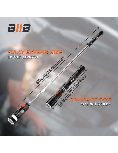 Herramienta de Recogida Magnética BIIB con Linterna LED 18.8 cm