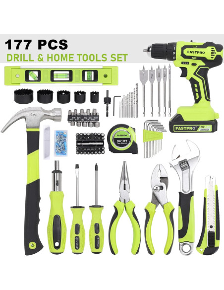 Juego de Herramientas 177 Piezas FASTPRO con Taladro 20V