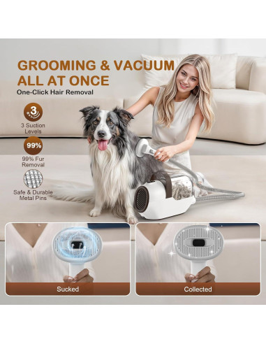 Aspiradora Acicaladora para Perros Ozumek 6 en 1 Marrón