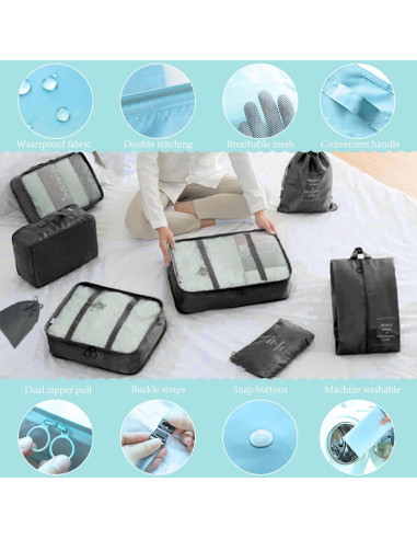 Juego de 8 Cubos Organizadores LOVCY para Equipaje Negro