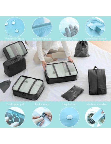 Juego de 8 Cubos Organizadores LOVCY para Equipaje Negro