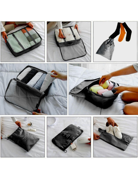 Juego de 8 Cubos Organizadores LOVCY para Equipaje Negro