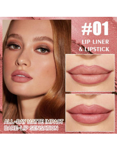 Kit de Labios 2 en 1 CAKAILA Mate Marrón Nude - Lápiz Labial y Delineador 2